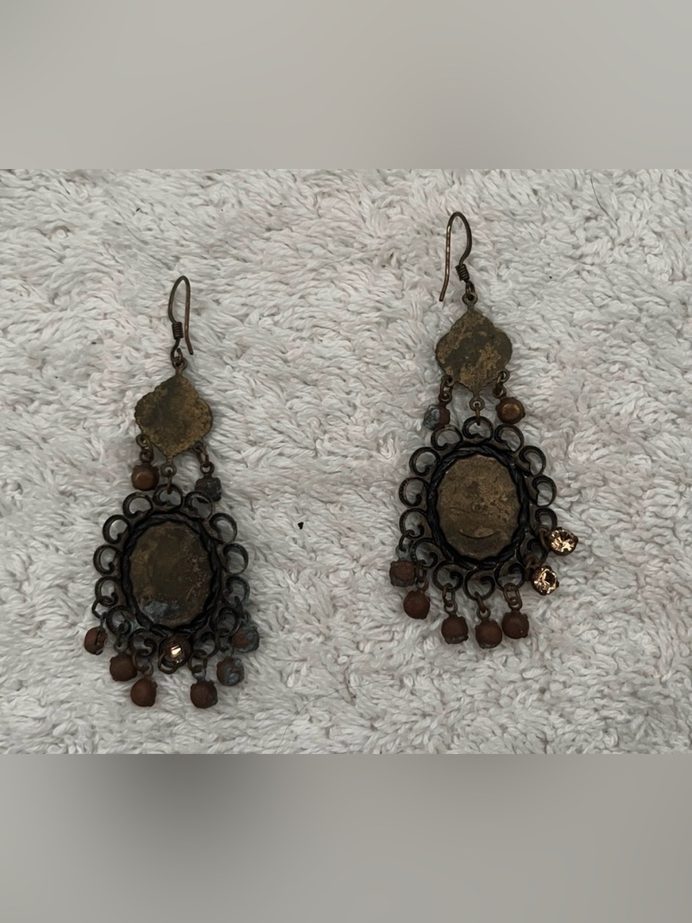 Vintage Boho Bronze Filigree Chandelier Statement Earrings - Picture 3 of 3